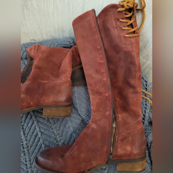 Born Hayden Red Distressed Suede Boots Knee High Size 7.5 - Picture 6 of 15